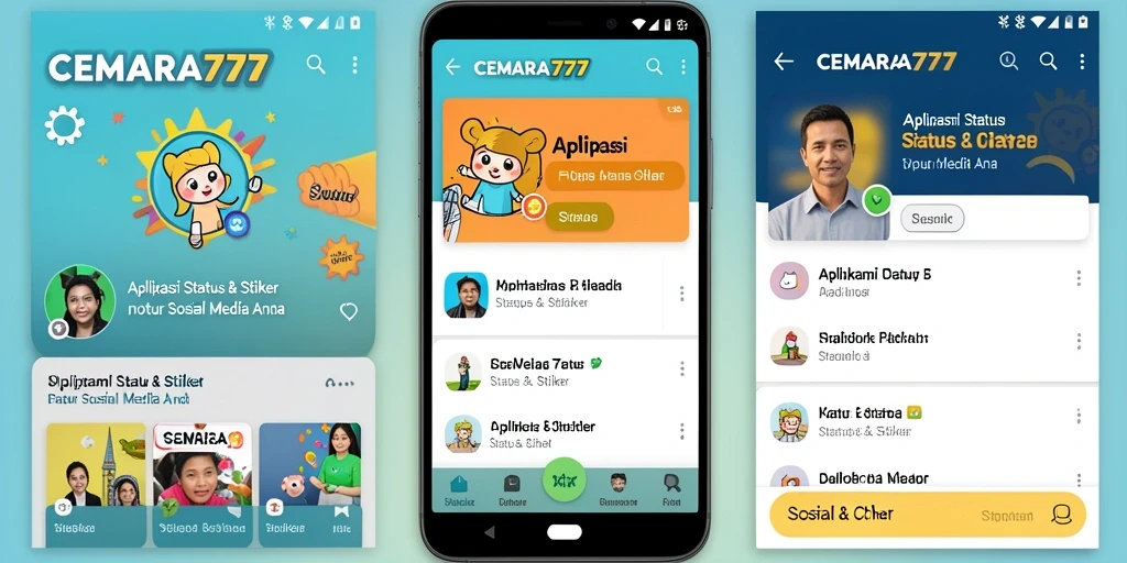 Antarmuka CEMARA777 yang menampilkan koleksi stiker lucu dan menarik.