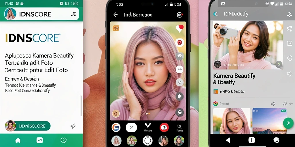 Tampilan antarmuka pengguna IDNSCORE yang menarik dengan fitur Kamera Beautify.