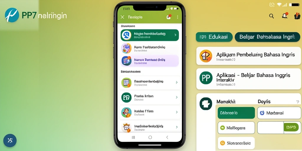 Tampilan antarmuka pengguna PP7 untuk belajar Bahasa Inggris.